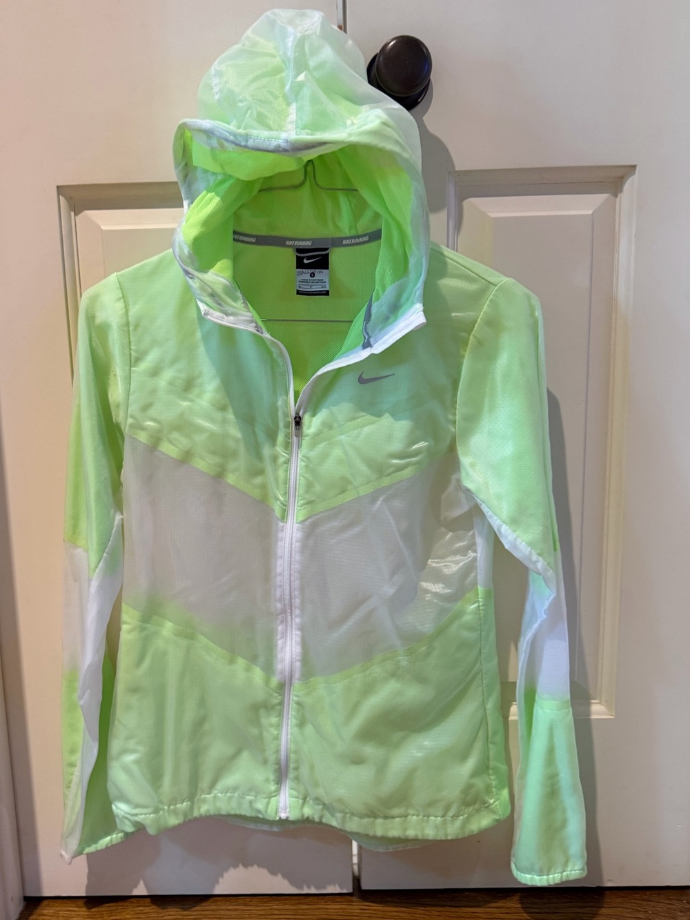 Nike Women’s Lime Green and White Hooded Wind Jacket